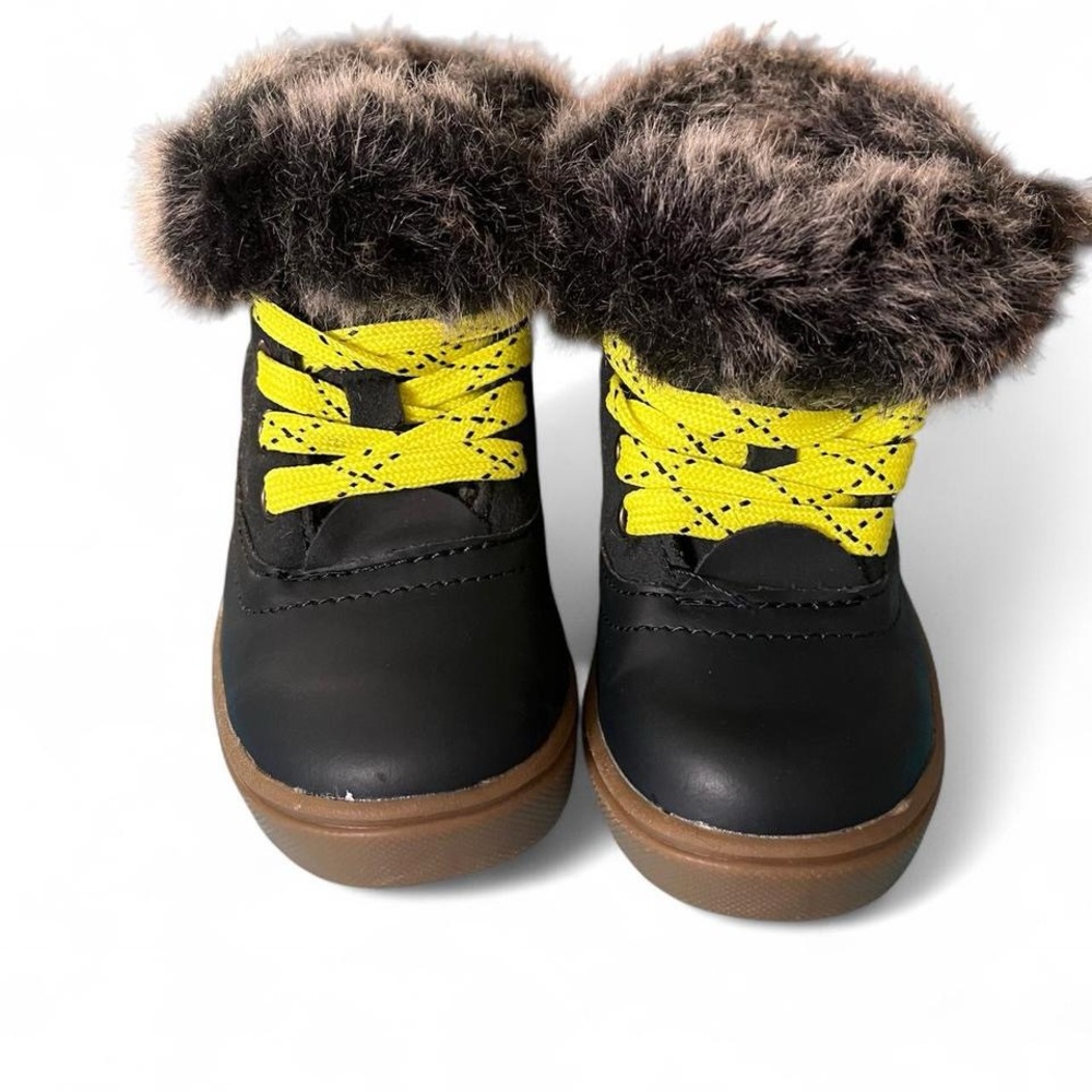Cat &jack navy blue Kevin winter ankle boots Bright Yellow Laces and Faux Fur